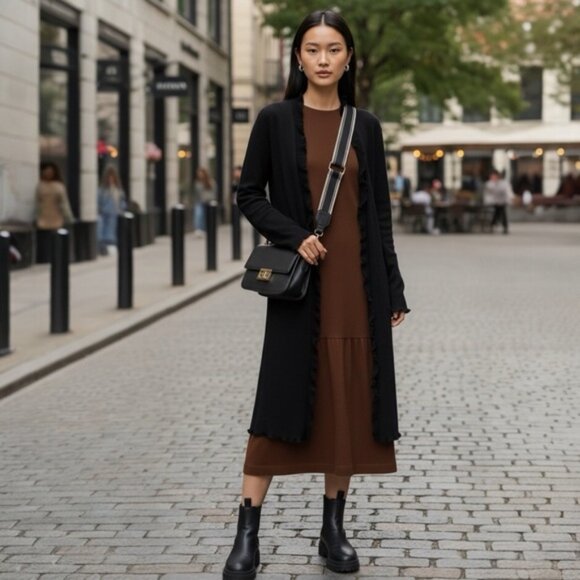 Snapdragon 100% Cashmere Cardigan Knit Sweater Duster Coat Lightweight Ruffle M - Picture 1 of 16